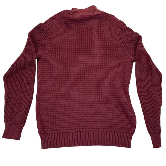 Ethan Pierce Mens Sweater Large  Burgundy Waffle Knit Pullover Button Collar - Picture 2 of 9